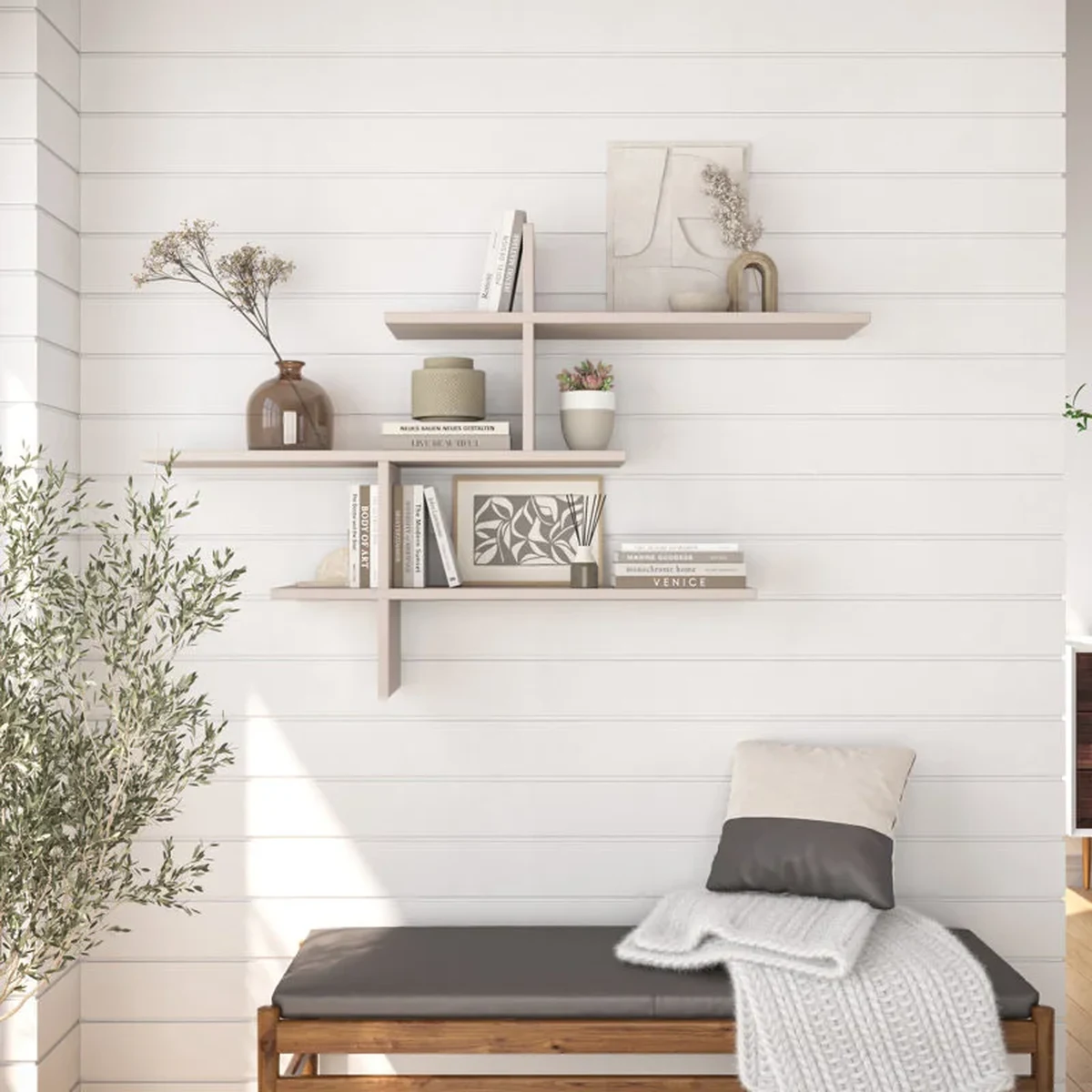 Farmhouse Solid Wood Floating Floating Wall Shelf