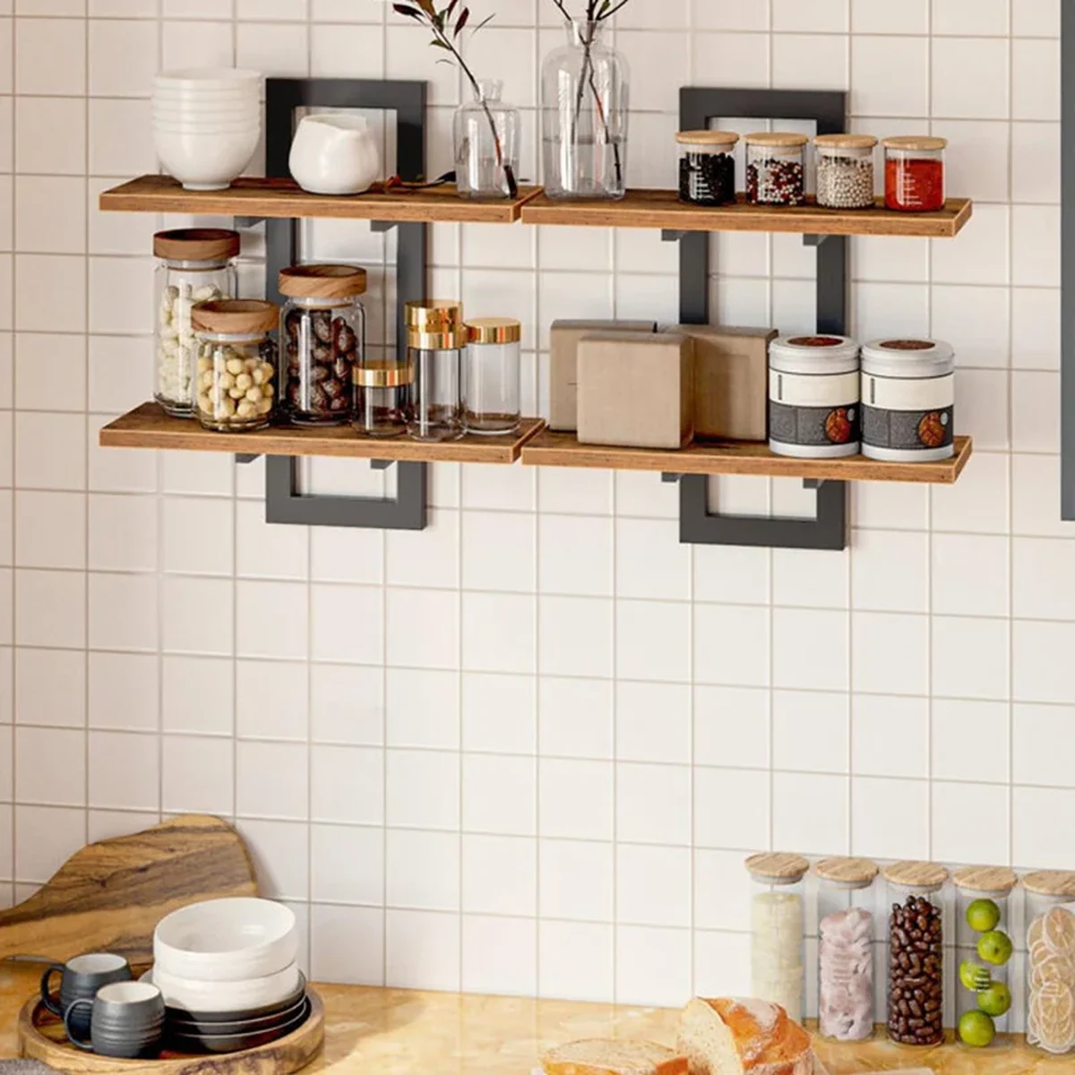 Farmhouse Solid Wood Floating Floating Wall Shelf