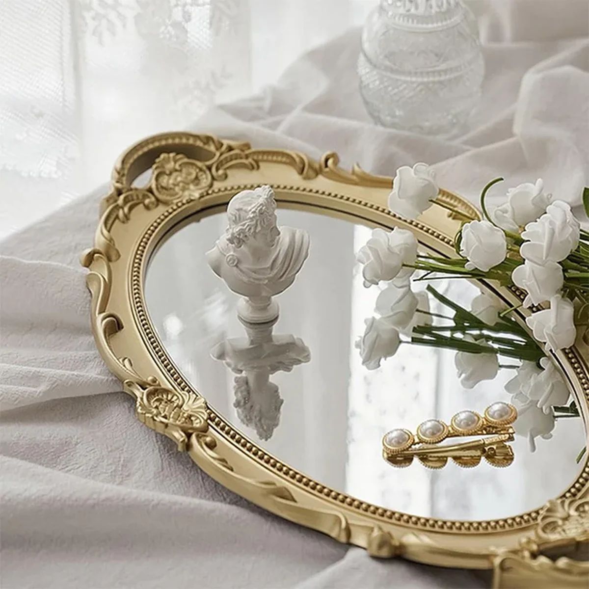 Luxury Solid Wood Oval Round Wall Mirror