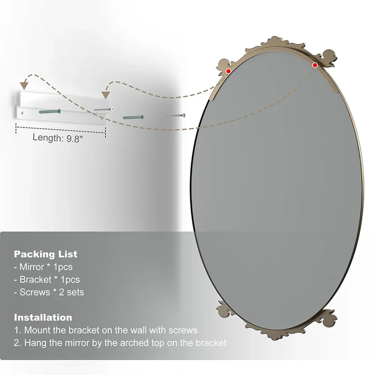 Vintage Metal Oval Round Wall Mirror