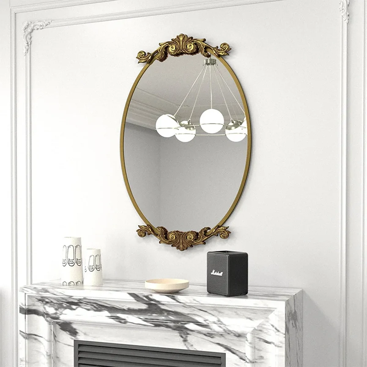 Vintage Metal Oval Round Wall Mirror