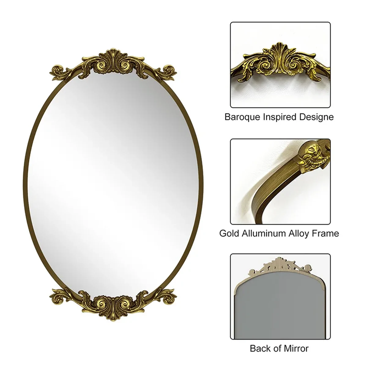 Vintage Metal Oval Round Wall Mirror