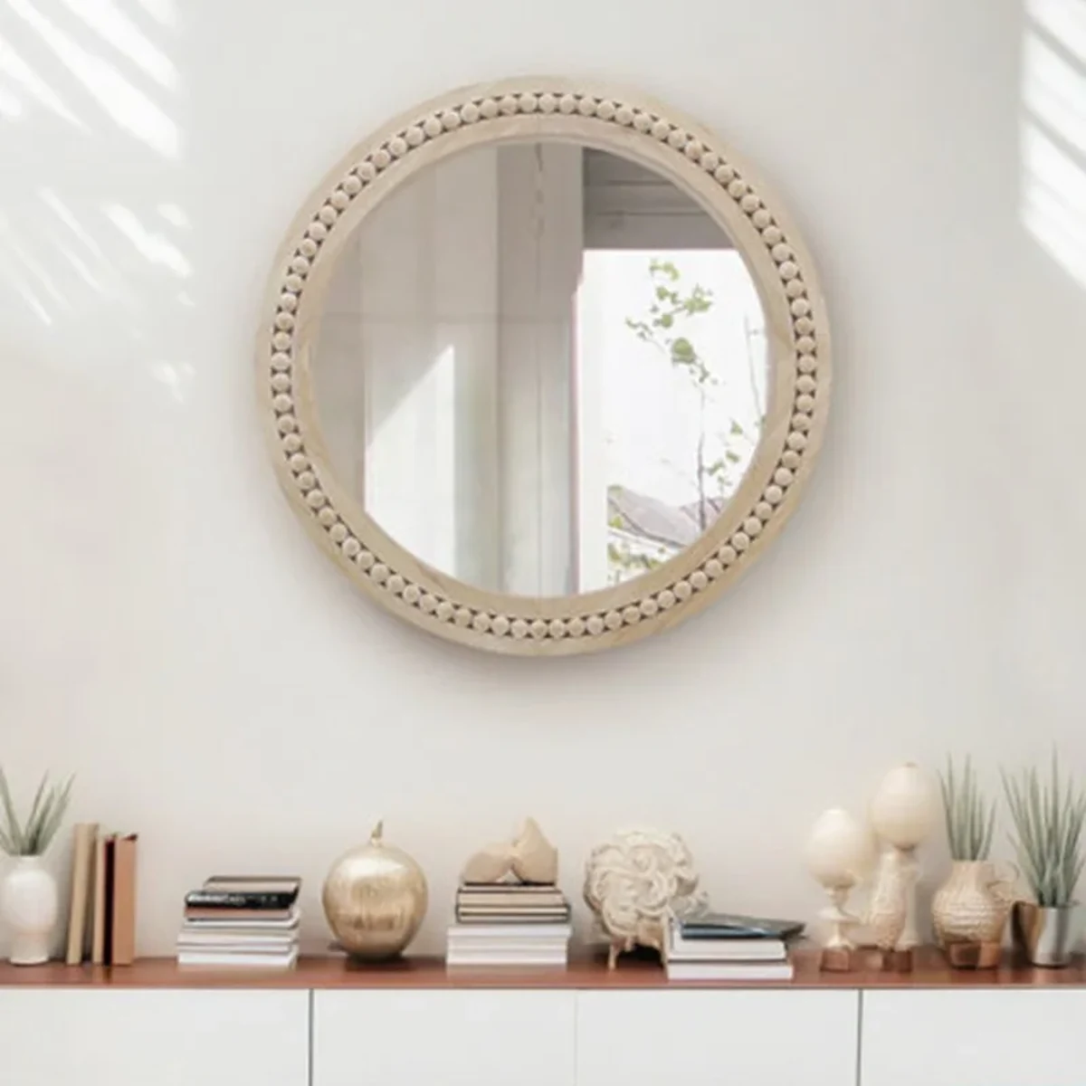 Farmhouse Solid Wood Round Round Wall Mirror