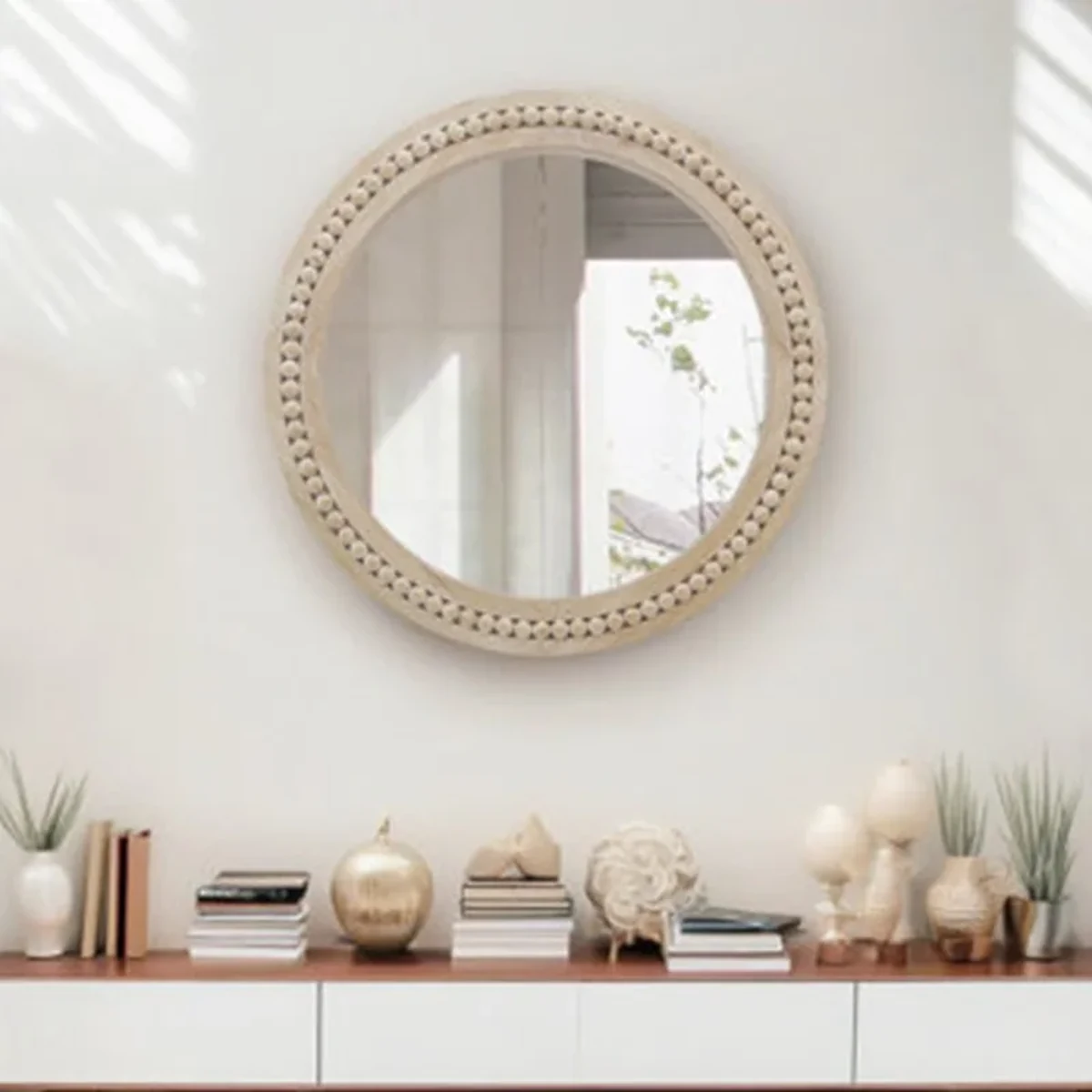 Farmhouse Solid Wood Round Round Wall Mirror