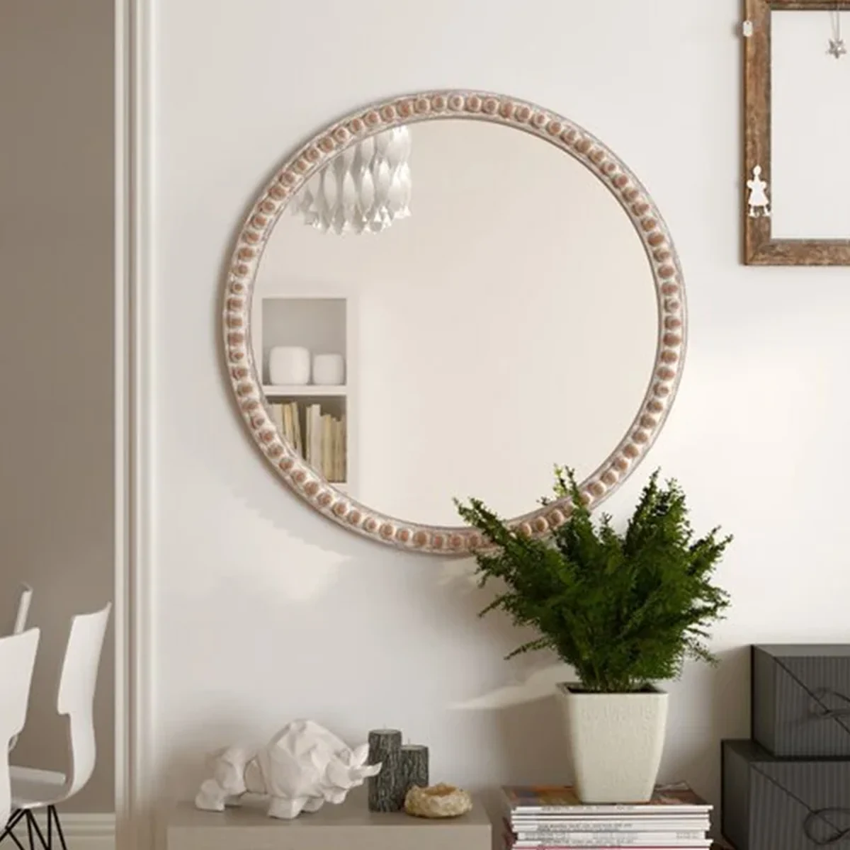 Farmhouse Solid Wood Round Round Wall Mirror