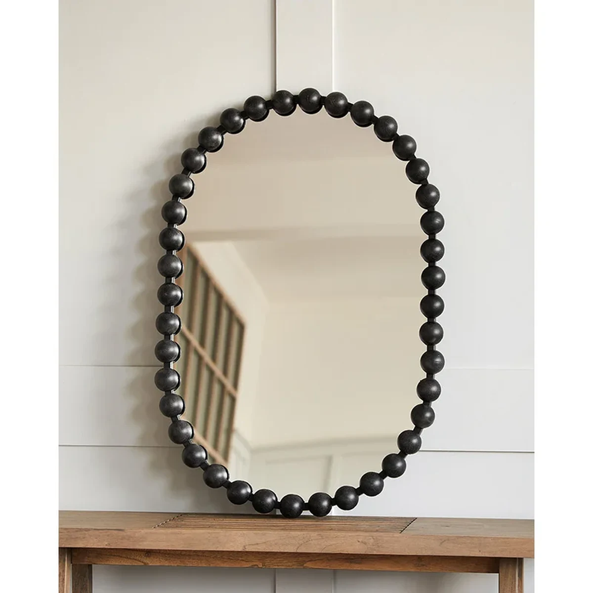 Modern Solid Wood Oval Round Wall Mirror