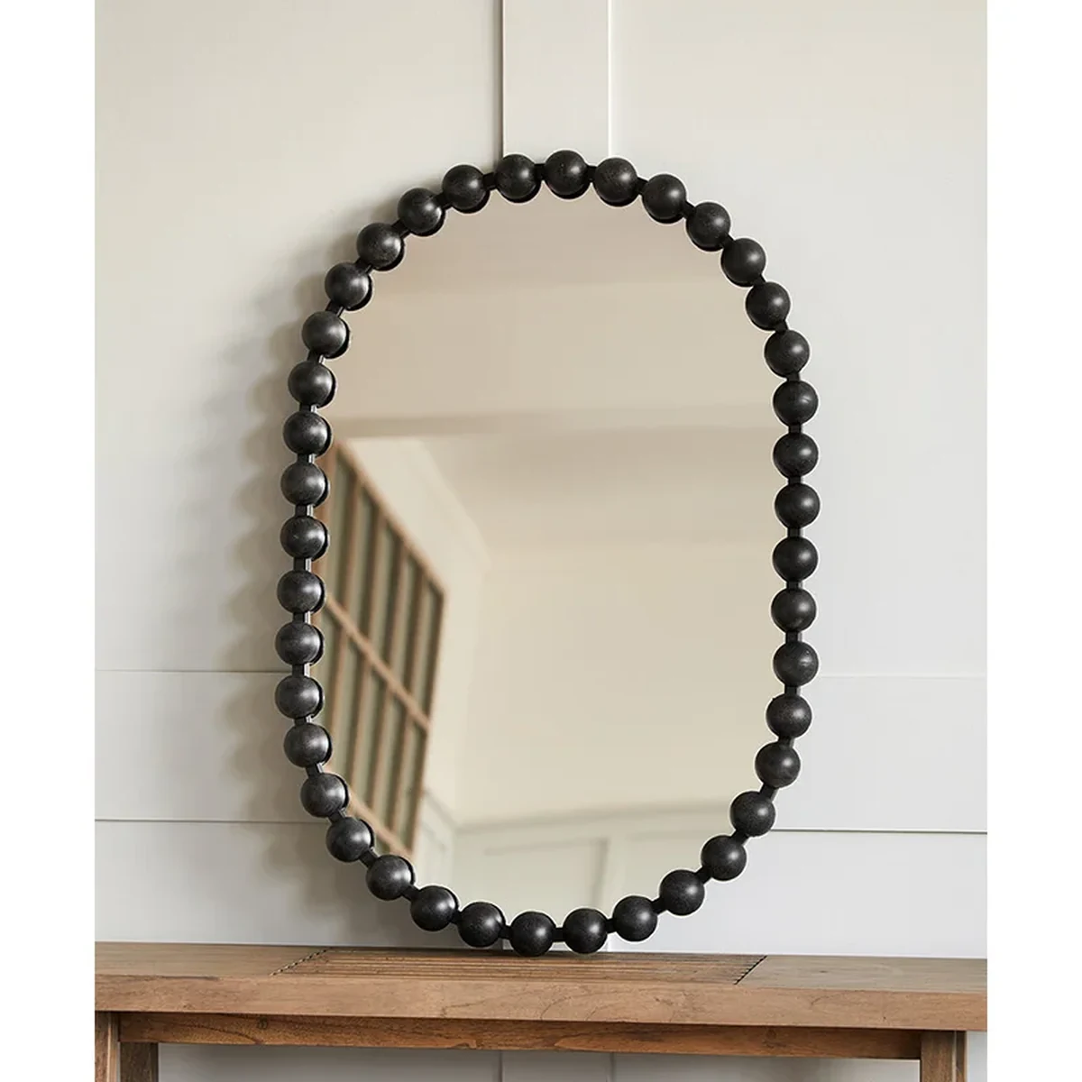 Modern Solid Wood Oval Round Wall Mirror