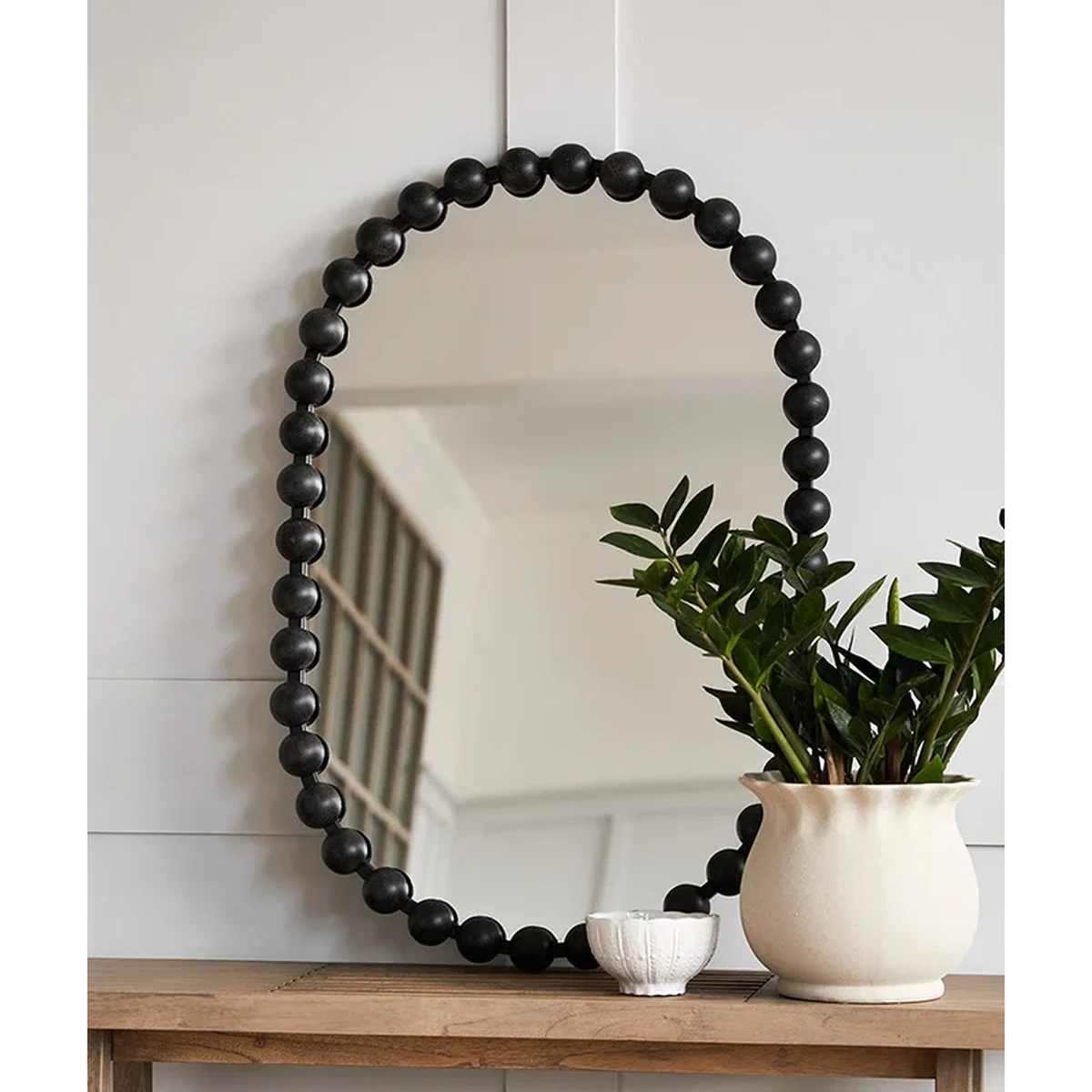 Modern Solid Wood Oval Round Wall Mirror