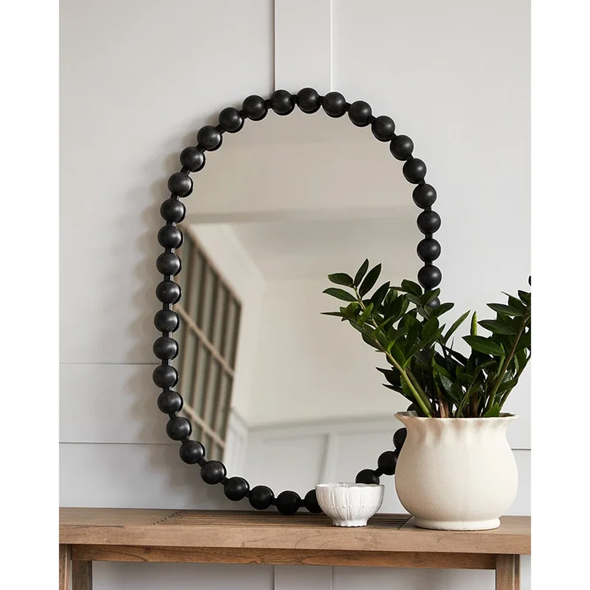 Modern Solid Wood Oval Round Wall Mirror