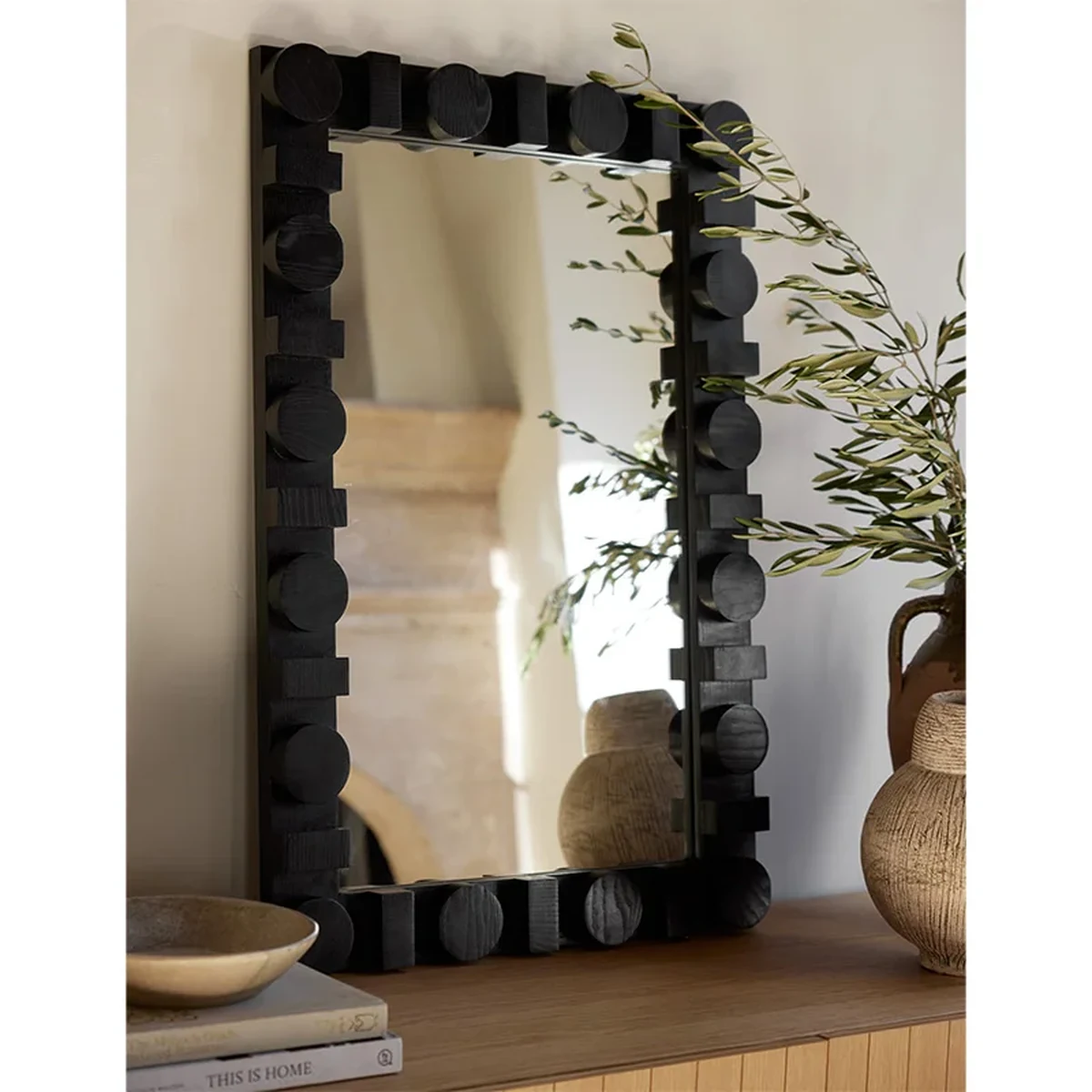 Modern Solid Wood Rectangle Wall Mirror