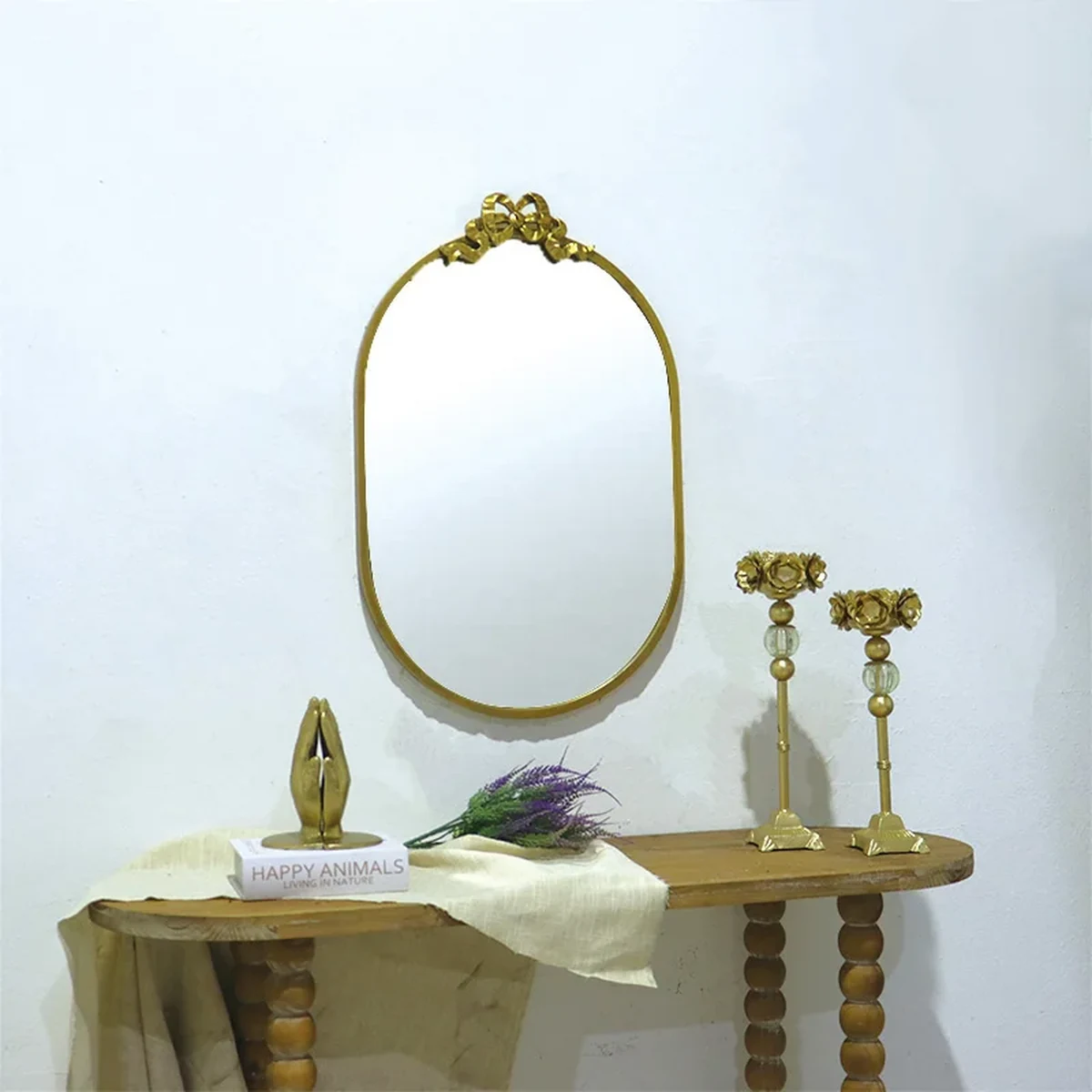 European Solid Wood Round Round Wall Mirror