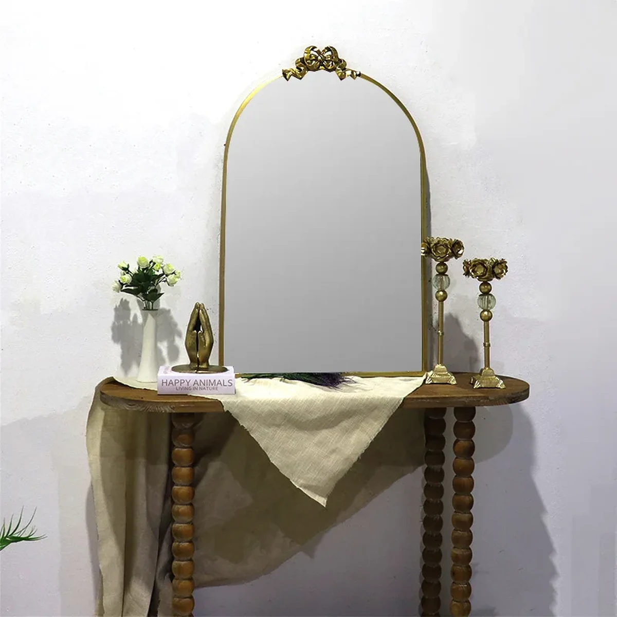 European Solid Wood Round Round Wall Mirror