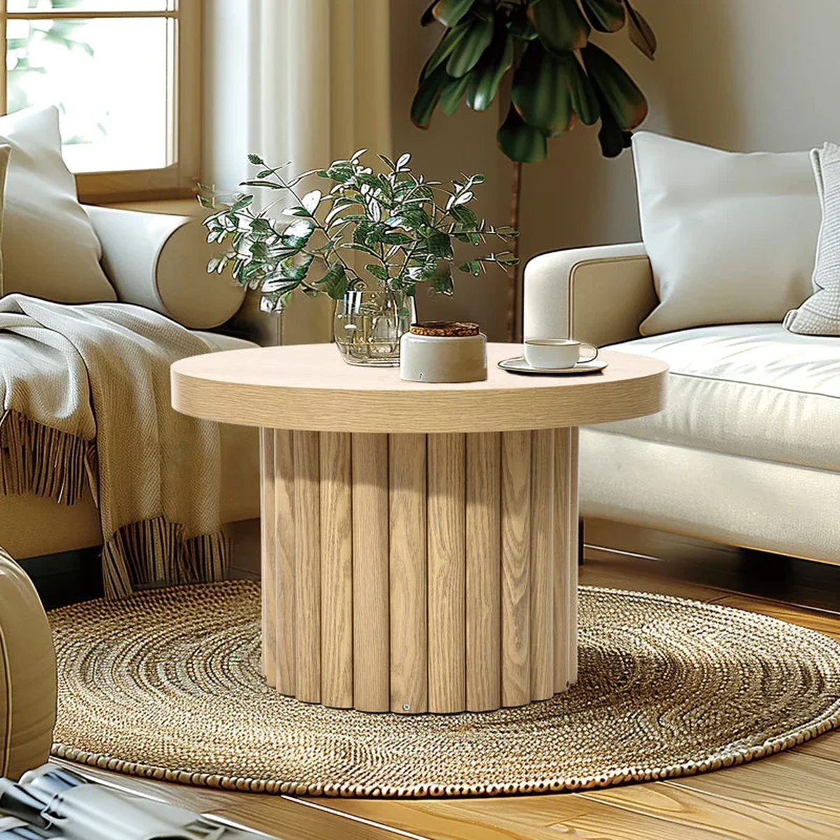 Farmhouse Solid Wood Round Coffee Accent Table