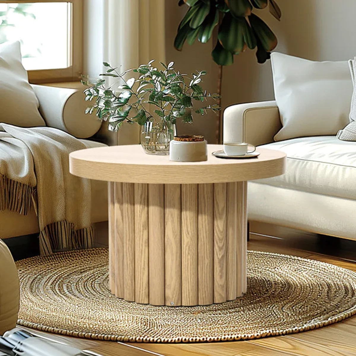 Farmhouse Solid Wood Round Coffee Accent Table