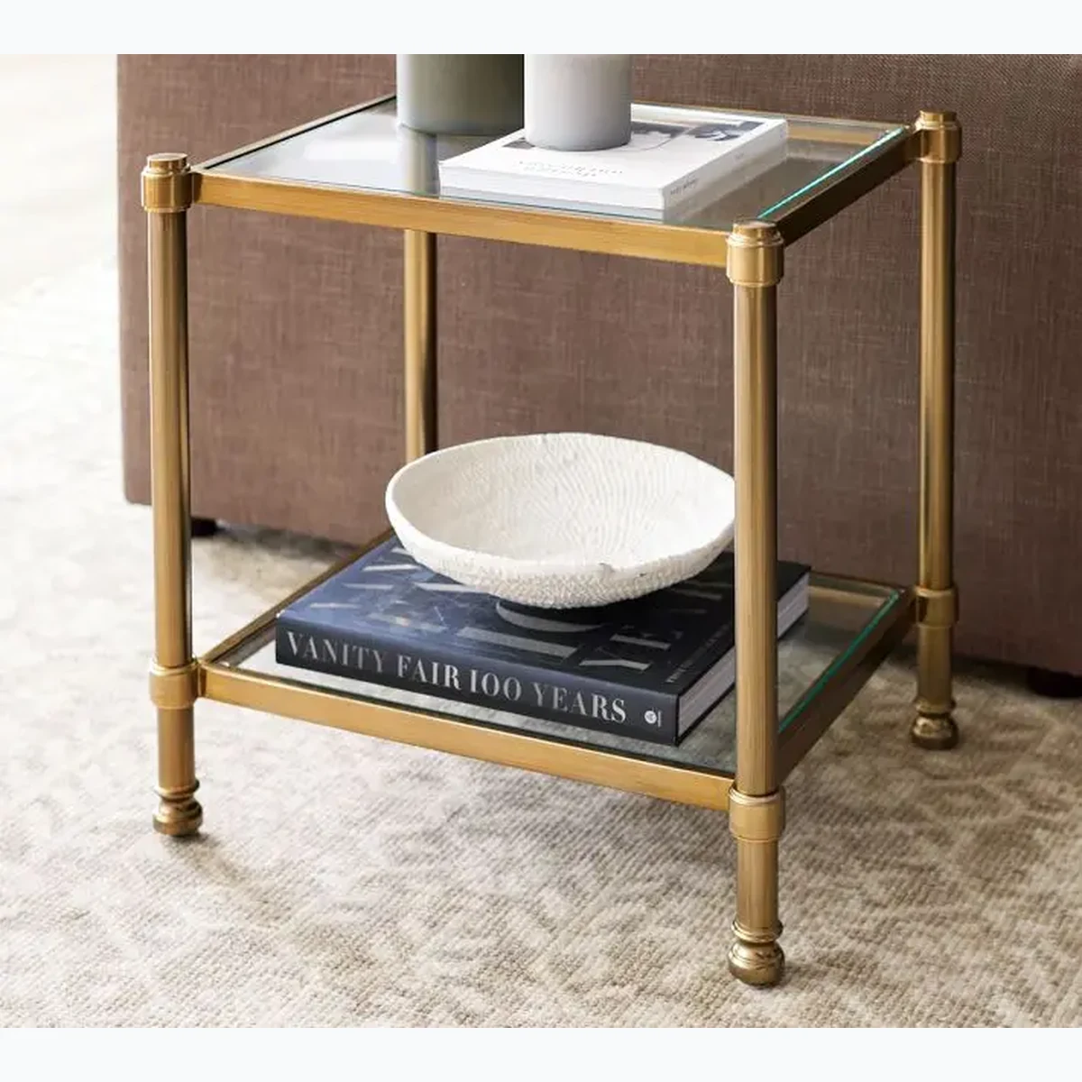 Classic Glass Square 2-Tier Accent Table