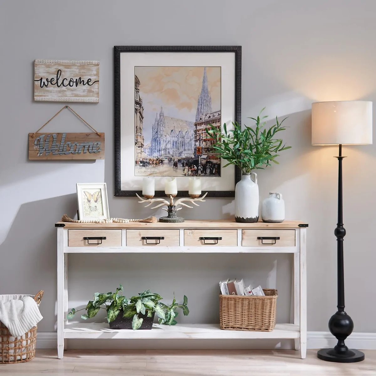 Farmhouse Metal Console Accent Table