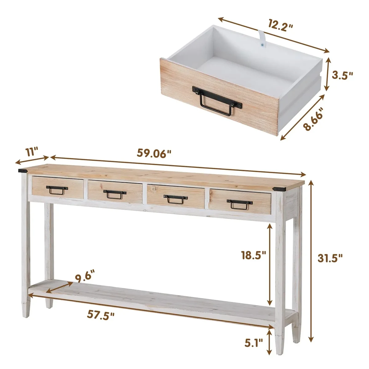 Farmhouse Metal Console Accent Table