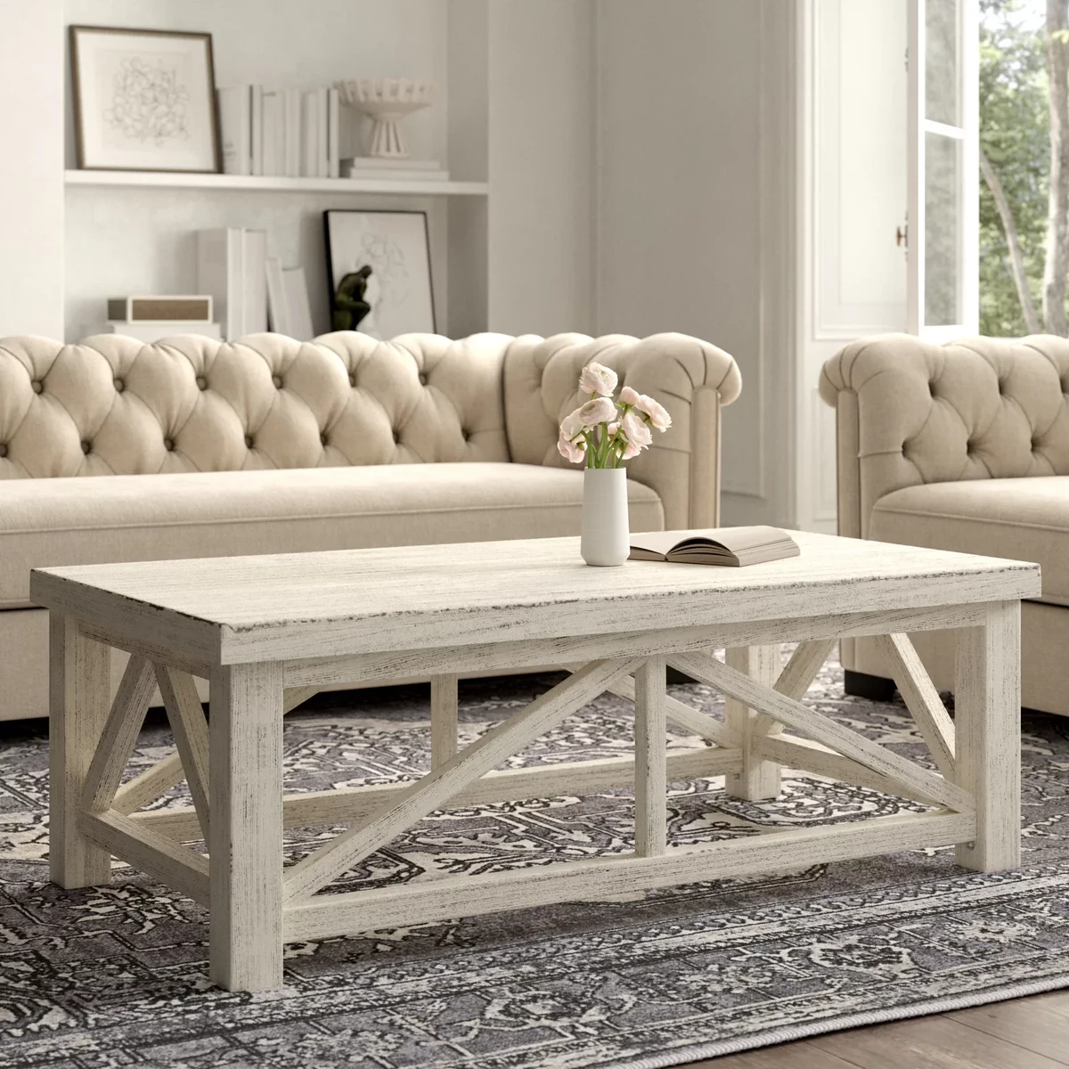 Farmhouse Solid Wood Rectangle Coffee Accent Table