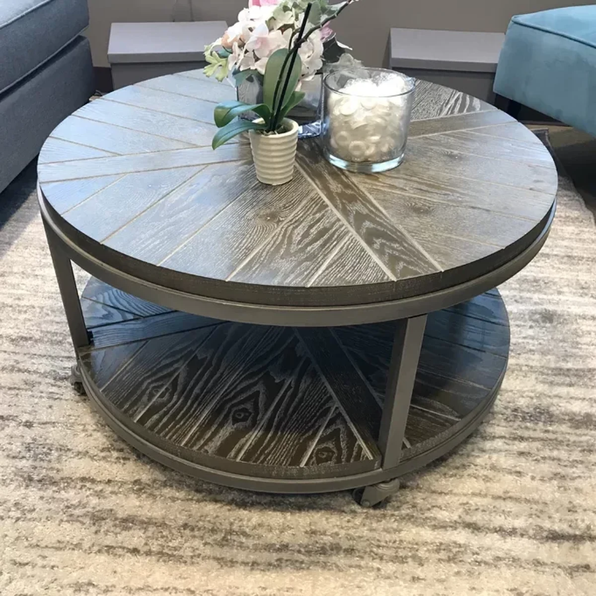 Rustic Solid Wood Round Coffee Accent Table