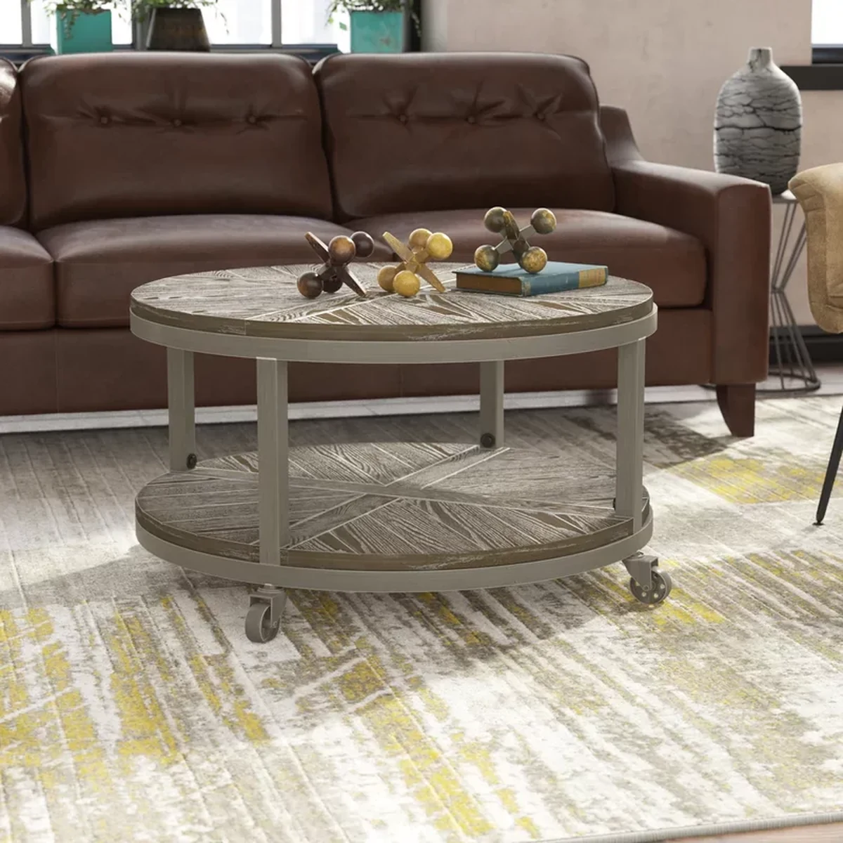 Rustic Solid Wood Round Coffee Accent Table