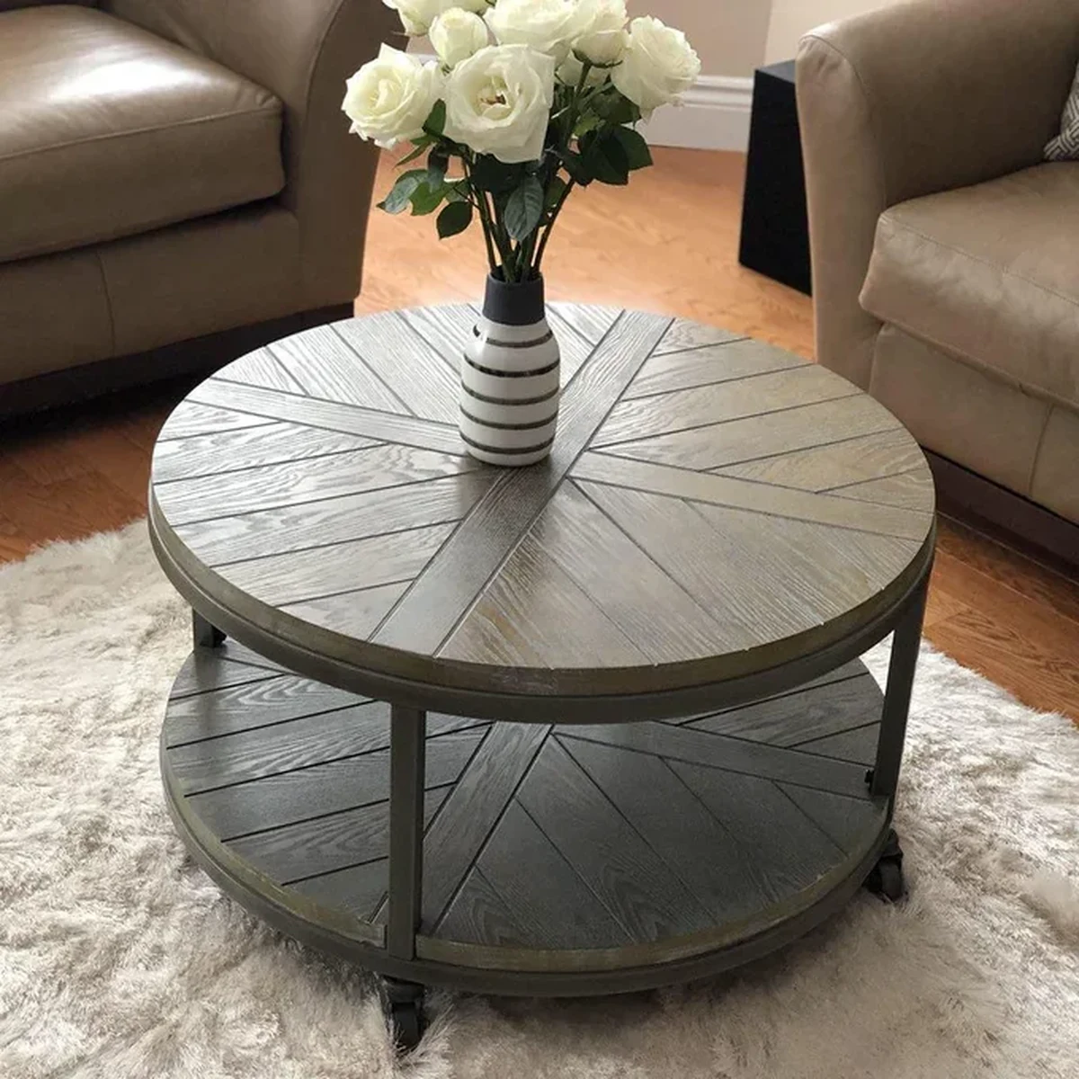 Rustic Solid Wood Round Coffee Accent Table