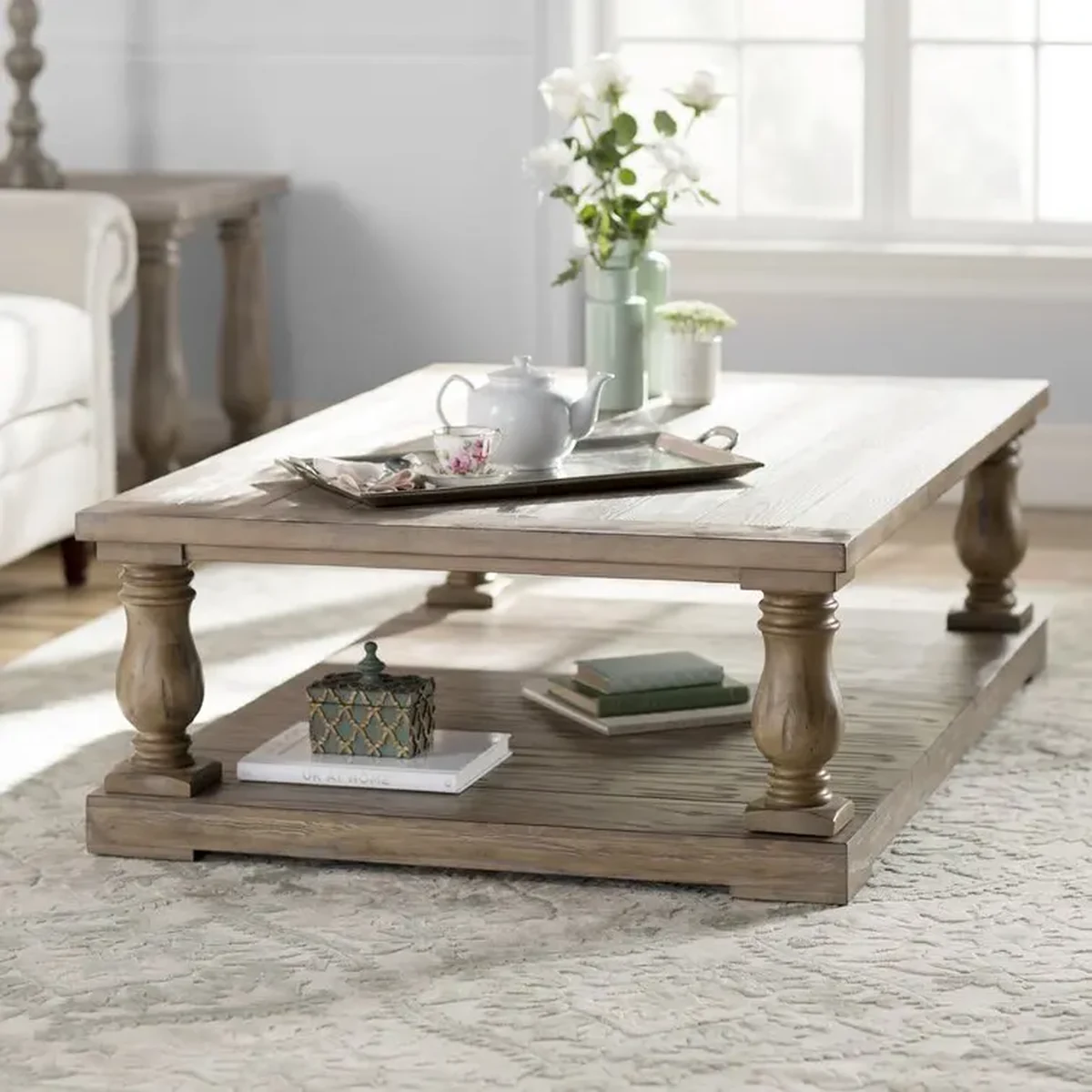 Classic Solid Wood Rectangle Coffee Accent Table