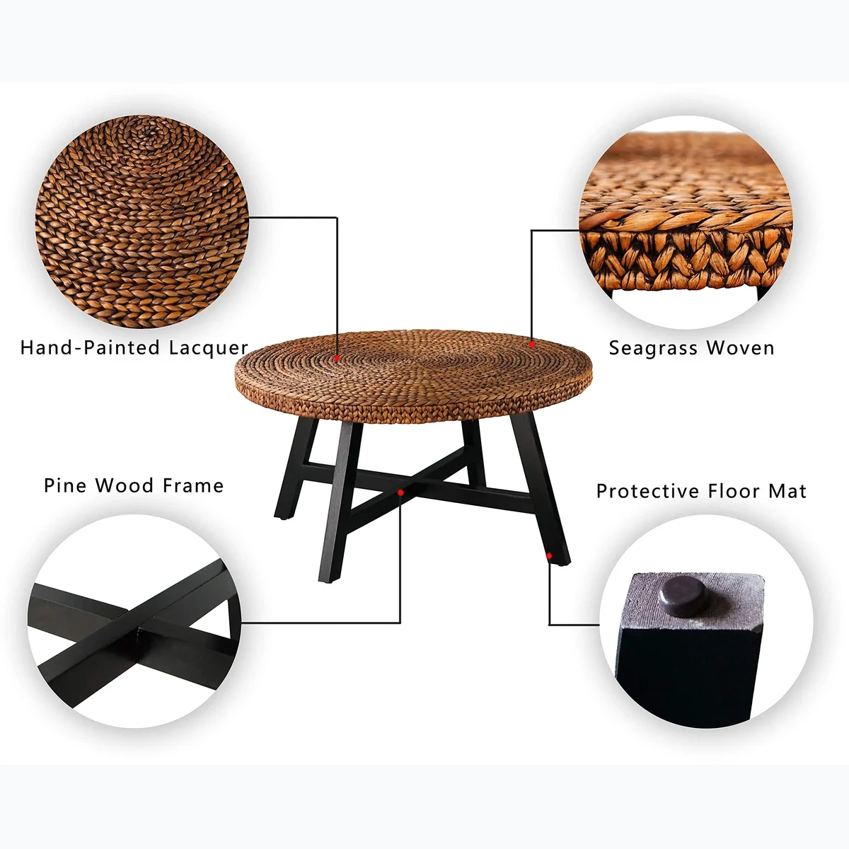 Modern Seagrass Round Coffee Accent Table
