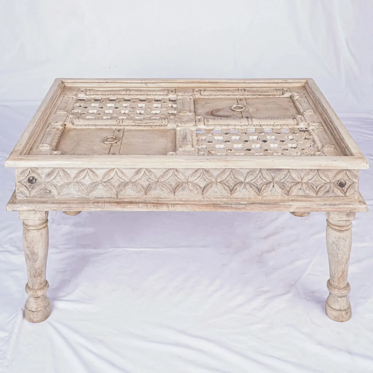 Classic Solid Wood Square Carved Accent Table
