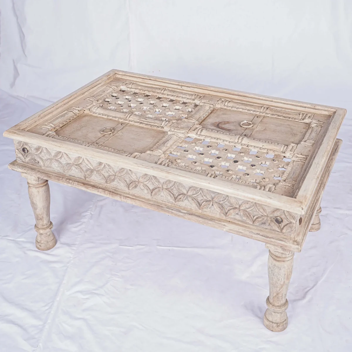 Classic Solid Wood Square Carved Accent Table