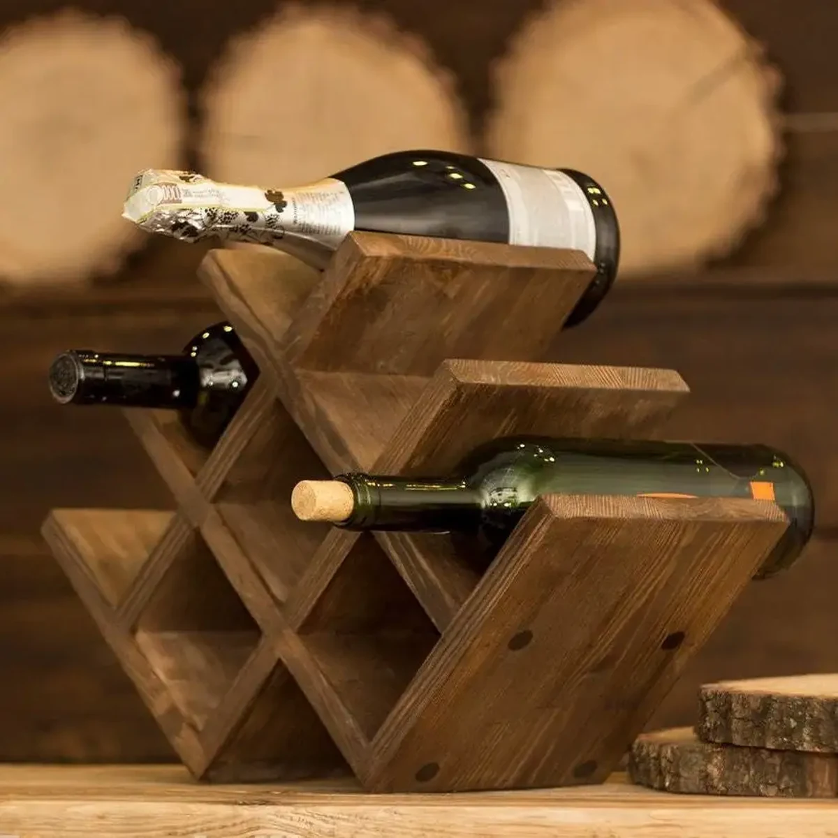 Rustic Solid Wood Wine Rack