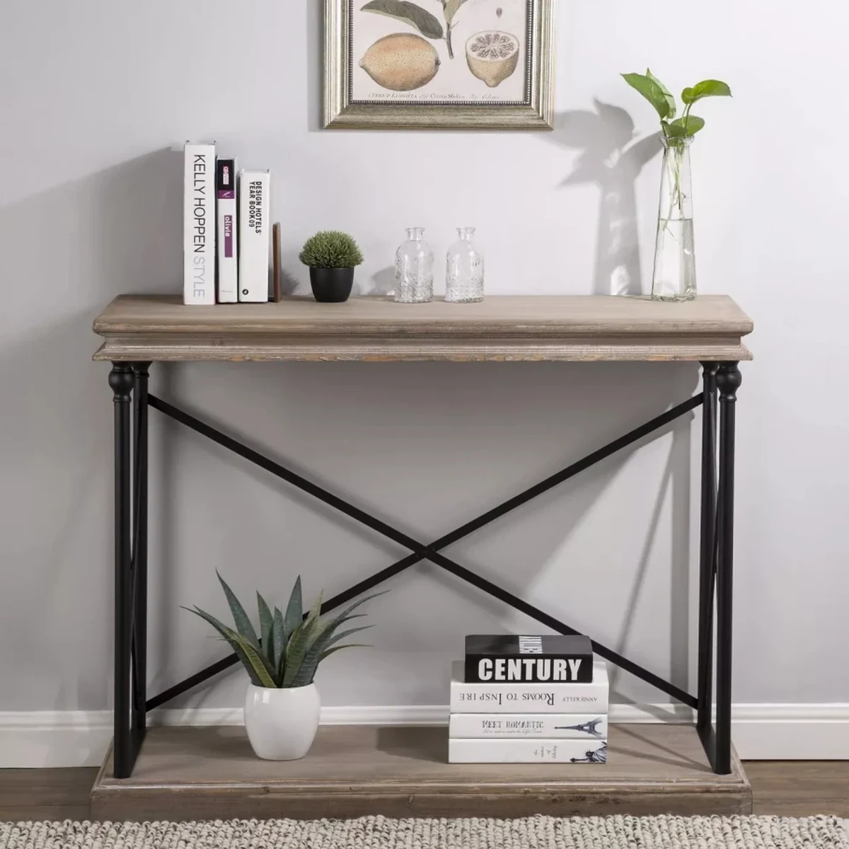 Rustic Metal 2-Tier Console Accent Table