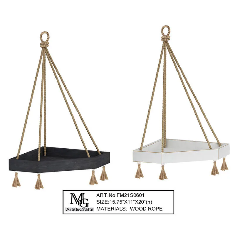 wooden wall shelf hanging with the rope